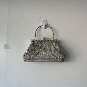Ro Rox Claudette Sequin Beaded Vintage Clutch Bag w/ Detachable Shoulder Chain